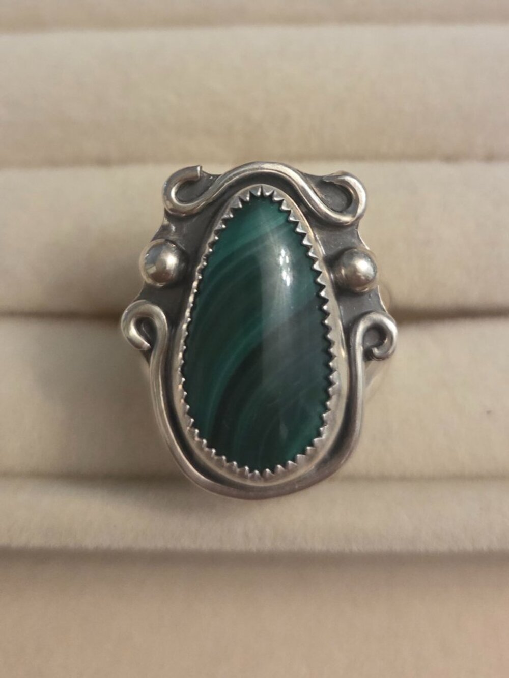 Vintage Native Silver Malachite Ring Size 8